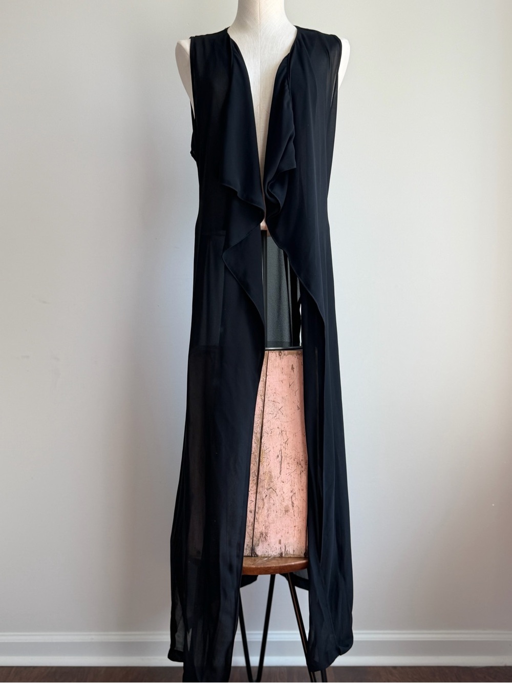 Black Sleeveless Draped Maxi Dress Vest